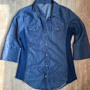 Lapis chambray mixed material shirt